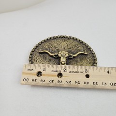 Longhorn Steer Belt Buckle Western Cowboy Rodeo Relief Bull Scroll Bronze Tone