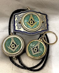 Masonic 3 piece set, belt buckle, bolo and money clip