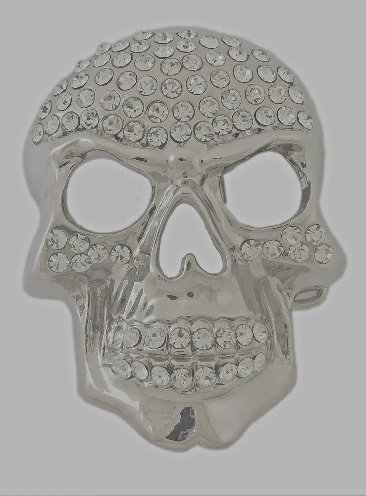 Skull Belt Buckles New Men Women Silver Rhinestones Iced Style Halloween Costume