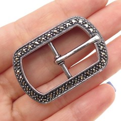 JUDITH JACK 925 Sterling Vintage Real Marcasite Belt Buckle (missing 2 stones)