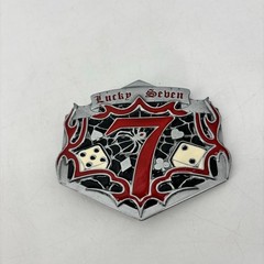 Lucky Seven Belt Buckle Red Black Dice Spider Web Spade Heart