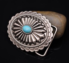Huge Men Vintage Southeast Tribal Floral Turquoise Leather Belt Buckle Fits 40mm