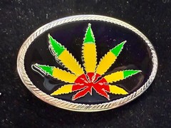 Marijuana Cannabis Pot Leaf Weed Enameled Rasta Colors New 4&Prime; Wide Belt Buckle