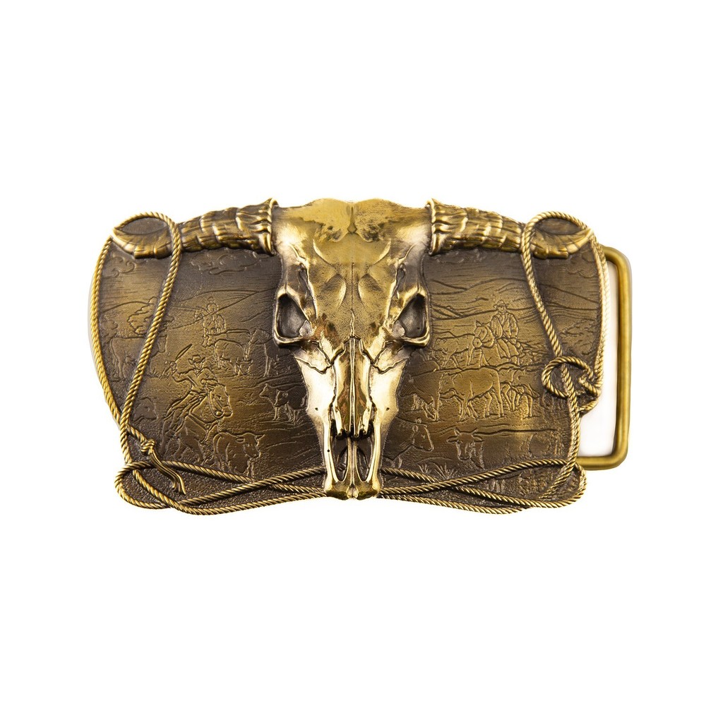 Cowboys Trophy brass buckle, Buffalo Skull, Texas Longhorn Cattle Skull, Ranch
