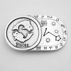 Gemini Zodiac Belt Buckle Antique Silver Rectangle Astrology Style