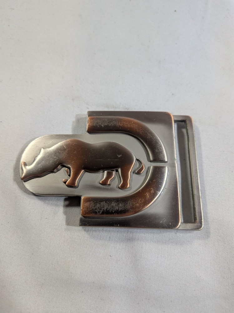 Men’s Rhino Belt Buckle Hinged Flip Style Silver Tone Modern Fashion Metal