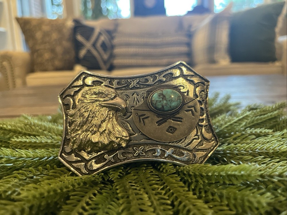 American Eagle Belt Buckle with a Navaho Indian Design W/Turquoise Accent ladies