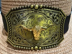 Antiqued Bronze Golden Longhorn Belt Buckle Floral Western Cowboy Buckles