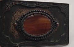 VTG Faux Gemstone Gold Stone Western Cowboy Buckle Copper Tone