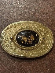 Western Style Gold Tone Belt Buckle With Gold Flecks in Black Resin