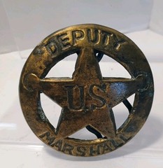 Vintage Brass Deputy US Marshall Round Star Belt Buckle Western Rustic Cowboy