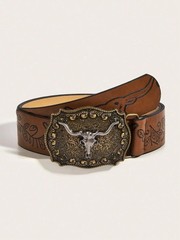 Vintage Western Cowboy Belt – Retro Buckle Printed Belt for Men & Women