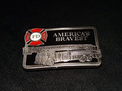 AMERICA&rsquo;S BRAVEST FIRETRUCK LADDER TRUCK FIREFIGHTER SHIELD BELT BUCKLE