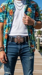 Men Women Silver Fashion Belt Buckle Skull Skeleton Brown Clover Leaf Rock Punk
