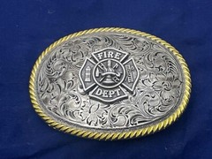 Firefighter FD Fire Department Western Style Buckle (Pewter)