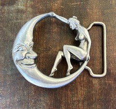 Woman on the Moon Pewter Belt Buckle Sexy Lady Art Deco Vintage Style