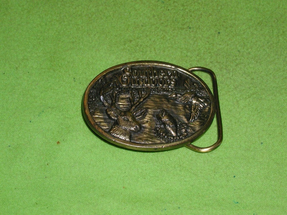 VTG OEM SOUTHERN OUTDOORS U.S.A. 1986 LIMITED EDITION BRASS COLORED BELT BUCKLE