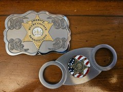 Deputy Sheriff Bucks County Badge Belt Buckle and cigar cutter (Challenge coin)