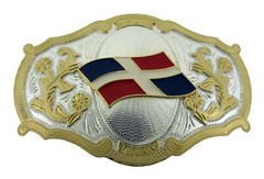 Dominican Republic Belt Buckle Flag Wide Silver Metal Mens Rodeo Western Texas