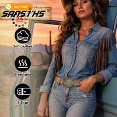 SANSTHS Cowboy Belts for Men Women – 30&Prime;-34&Prime; Waist Adjustable, Pu Brown/Poker