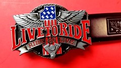 LIVE TO RIDE Leather Belt & Epoxy LTR Buckle (28&Prime;-54&Prime; waist) FAST DELIVERY!