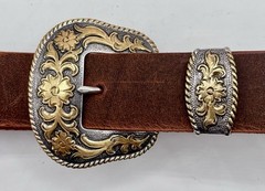 Custom Handmade Crazy Horse Buffalo Leather Belt With  » Rio Grande  » Buckle ￼