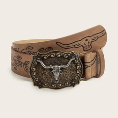 Vintage Western Cowboy Belt – Retro Buckle Printed Belt for Men & Women