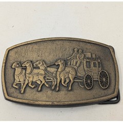 Vintage Western Horse Team Belt Buckle Brass Tone Cowboy Relief 3.25in