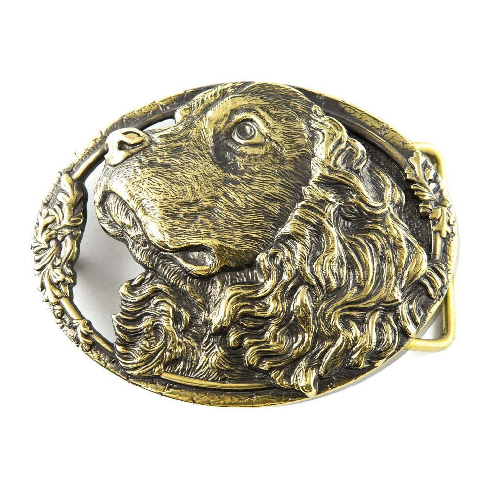 Cocker Spaniel brass belt buckle, Cocker Spaniel dog head, Hunting dog buckle