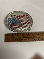 Vintage Silver Eagle & Flag Patriotic Belt Buckle