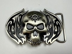 Skull with Flames Cutout Silver & Black Color Silver Moon Creations Belt Buckle