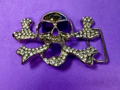Skull and Crossbones – Clear Rhinestone Covered Cutout Gothic Punk Belt Buckle