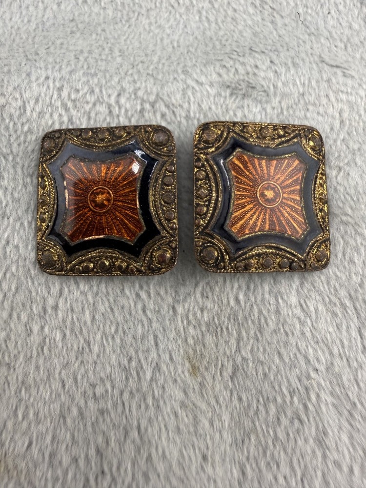 Vintage Women’s Buckle Set Art Deco Inspired Gold Tone Enamel