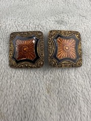 Vintage Women’s Buckle Set Art Deco Inspired Gold Tone Enamel