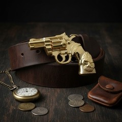 New Men Women Buckle Gold Metal Western Cowboy Pistol Revolver Gun Weapon Skull
