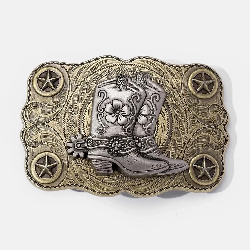 Women Belt Buckle Cowboy Texas Silver Boots Steampunk Style Size 2.5 X 3.5