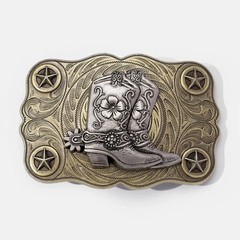 Women Belt Buckle Cowboy Texas Silver Boots Steampunk Style Size 2.5 X 3.5