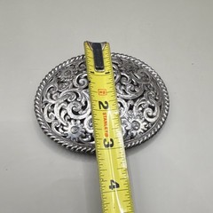 Men&rsquo;s Oval Silver Tone Western Floral Engraved Scroll Belt Buckle Fits 1.5in