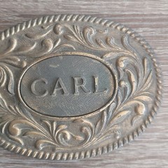 Vintage 1977 The Kinney Co « CARL » Heavy Duty Oval Metal Belt Buckle