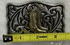 Vintage Western Cowboy Belt Buckle With Raised Gold Tone Boots