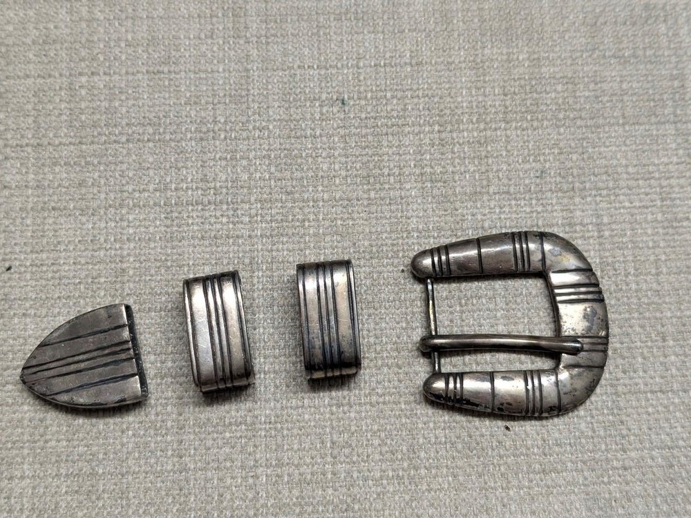 vintage 4PC belt buckle set STERLING SILVER handcrafted RANGER western NAVAJO
