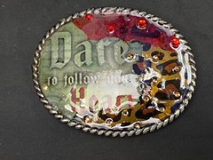 Dare To Follow Your Heart Rhinestone Accented Statement Oval Belt Buckle.