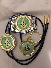 Masonic 3 piece set, belt buckle, bolo and money clip
