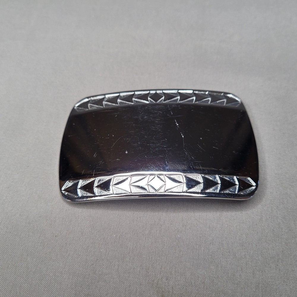 Silver Tone Rectangular Tie Bar Clip Mens Engraved Geometric Pattern Size Shown