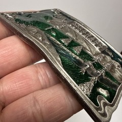 VTG 1976  » COLORADO  » BERGAMOT Brass Works Enamel DIX Leather BELT BUCKLE – NICE