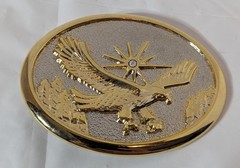 Eagle Belt Buckle Oval W/ Gold & Silver Tones Diamond Rhinestone Accent