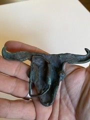 Belt Buckle Longhorn Cow Scull Brass Unmarked