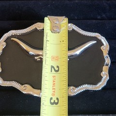 Texas Longhorn Belt Buckle Metal & Black Enamel Biker Western Cowboy