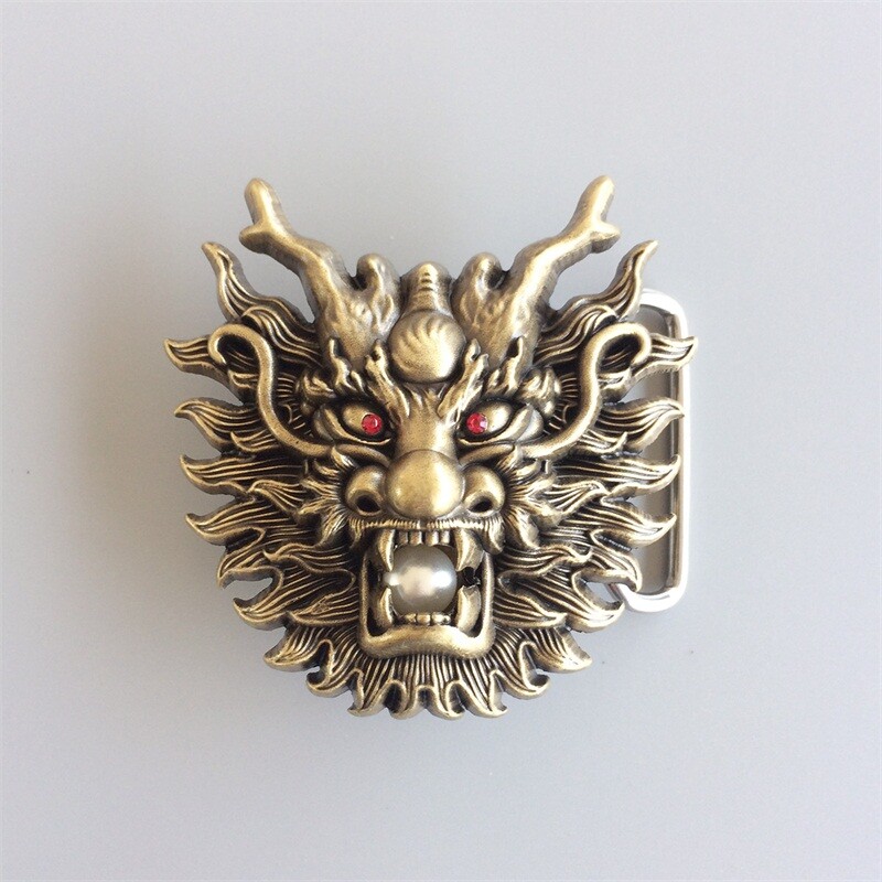 Vintage Bronze Plated Rhinestone Imitate Plastic Peal Dragon Belt Buckle