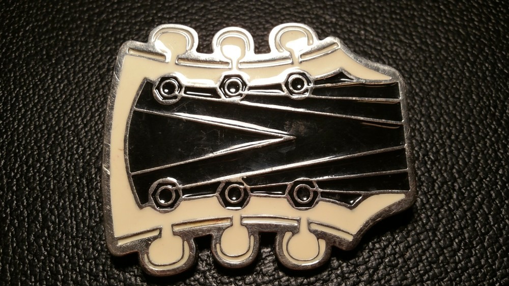 Enamel Black & White Vintage Guitar Head Belt Buckle.